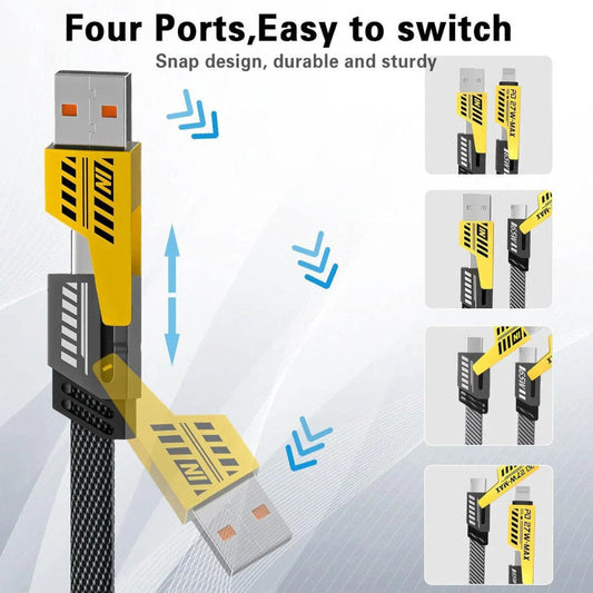 Pack of 2 4-in-1 Multi Charging Cable 65W – Fast Charging USB to Type-C, Lightning & Micro USB