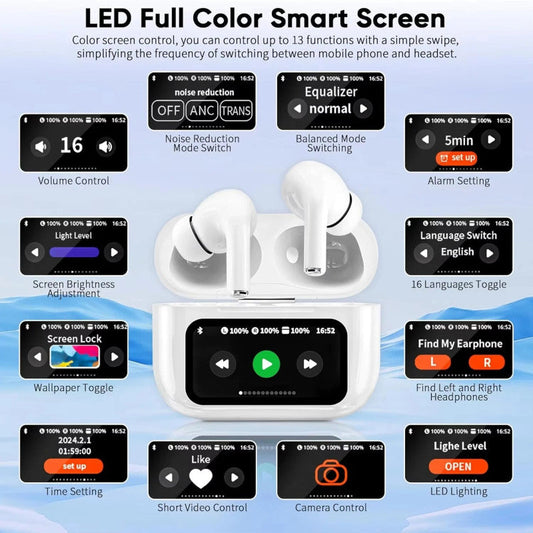 A9 Smart Tactile Wireless Earbuds – Touch Screen Case, Noise Reduction & Bluetooth 5.3