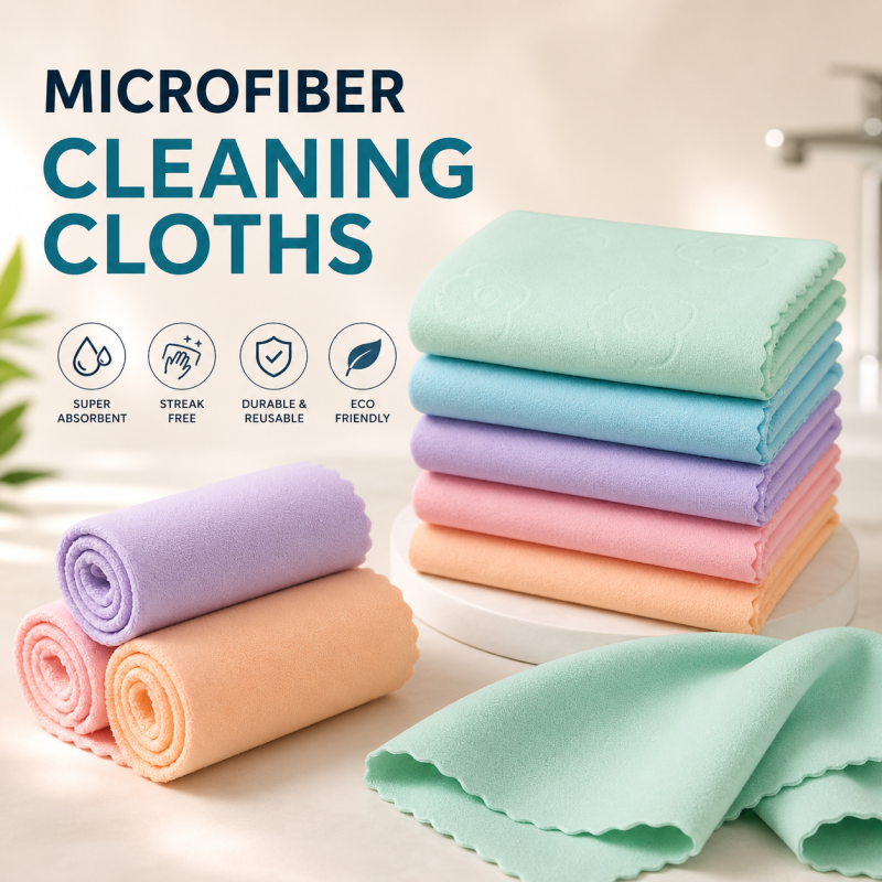 Pack of 5 Microfiber Cleaning Cloths – Super Absorbent Multi-Purpose Kitchen & Glass Cleaning Towels