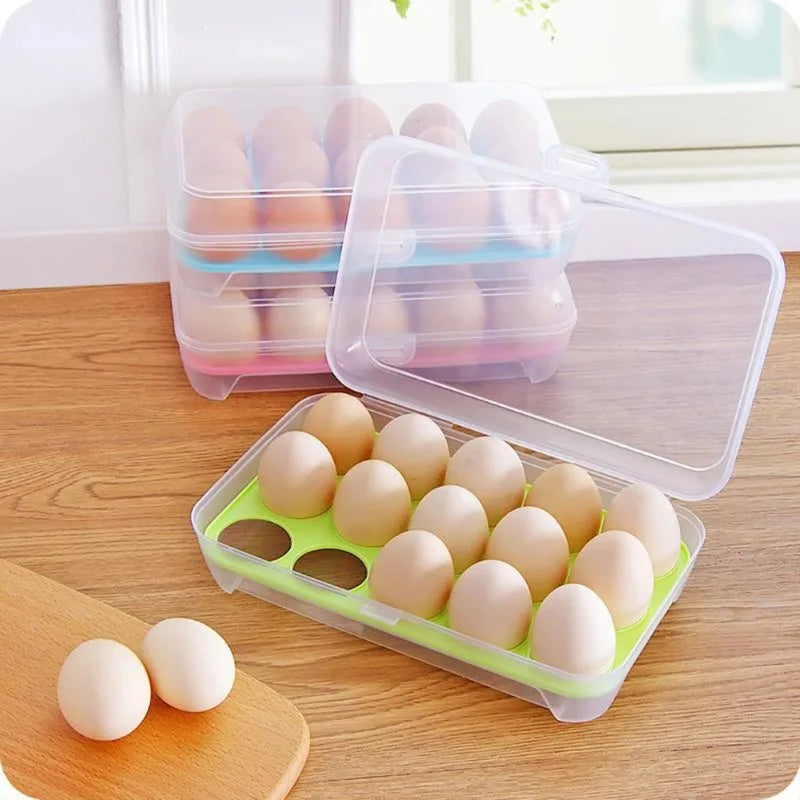 15 Grid Egg Storage Box – Classic Fridge Egg Tray with Lid | Stackable Egg Holder Container