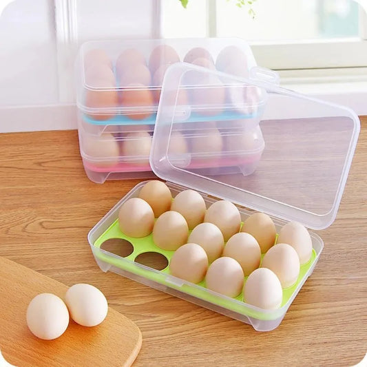 15 Grid Egg Storage Box – Classic Fridge Egg Tray with Lid | Stackable Egg Holder Container