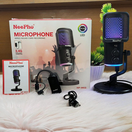 NeePho NP-M02 RGB Podcast Microphone – ANC Noise Reduction with Stand