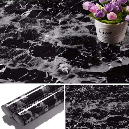 Black Marble Sticker Sheet (60x200cm) – Self Adhesive Waterproof PVC Kitchen Countertop & Cabinet Cover