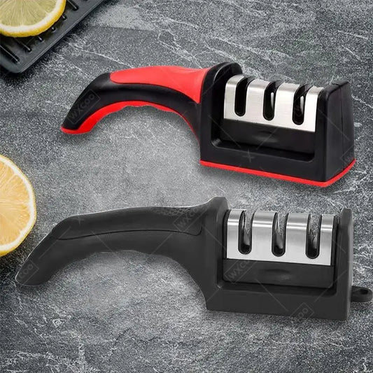 Stainless Steel Knife Sharpener – 3 Stage Professional Sharpener | Kitchen Knife Sharpening Tool with Anti Slip Base