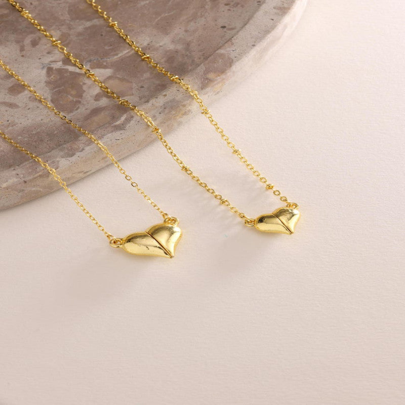 Pack of 2 Gold Plated Magnetic Heart Necklace – Elegant Heart Shaped Love Pendant for Girls