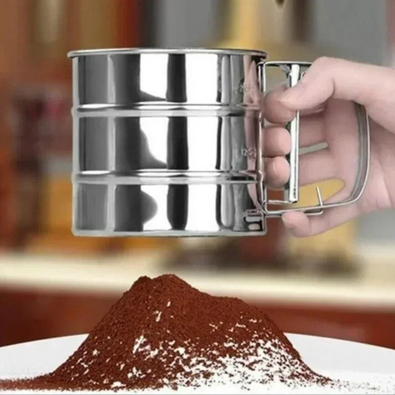 Stainless Steel Flour Sifter – Hand Press Baking Tool | Fine Mesh Atta & Sugar Sieve Cup