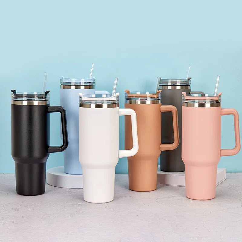Simple Stainless Steel Tumbler – Large Capacity Insulated Coffee Cup with Handle
