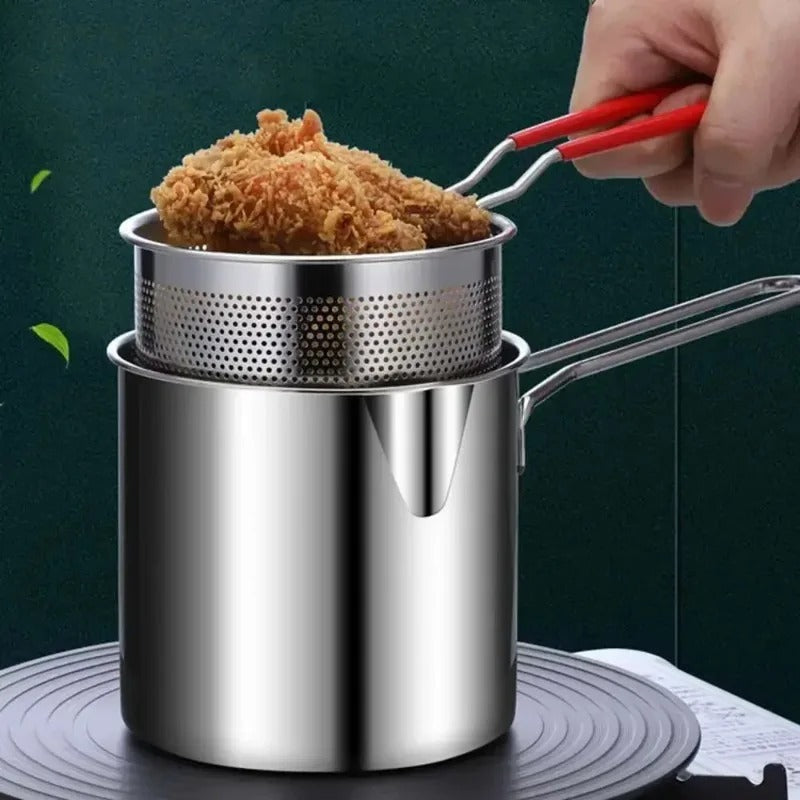 Stainless Steel Deep Fryer Pot 1200ml – Oil Frying Pot with Strainer Basket