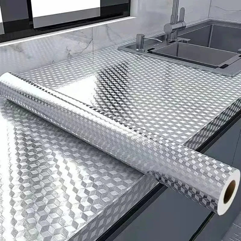 Silver Foil Kitchen Sheet (45x150cm) – Self Adhesive Aluminum Cabinet & Countertop Protector