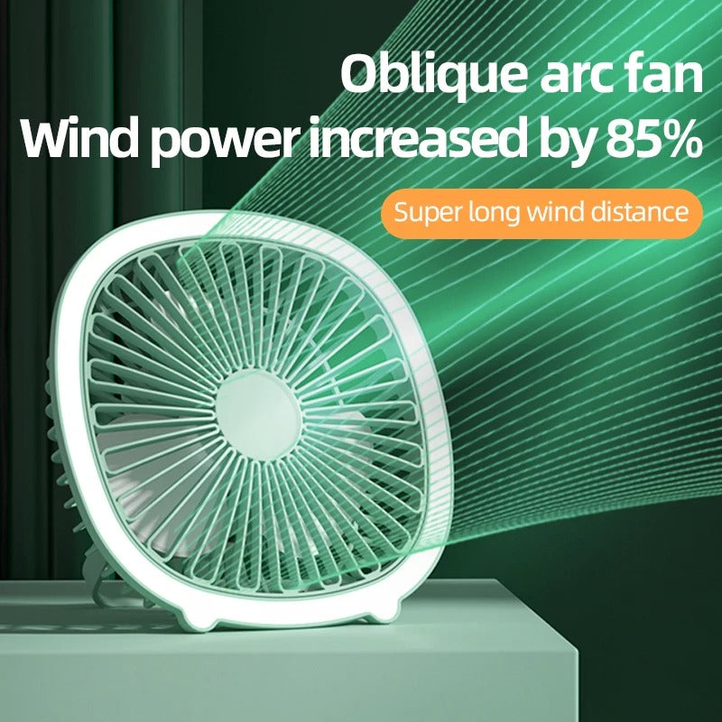3 in 1 Portable Desktop Fan with LED Light – Table, Wall & Ceiling Hanging Fan (Rechargeable)