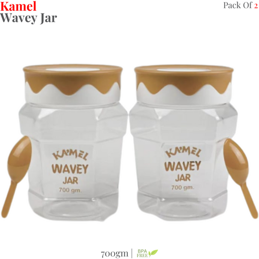 Kamel Wavey Jar 700gm (Pack of 2) – BPA Free Storage Jar with Spoon