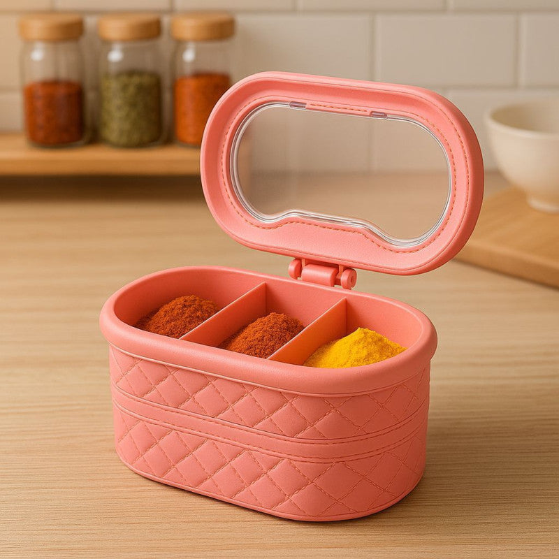 3 Partition Spice Box – Airtight Masala Organizer with Spoon Set