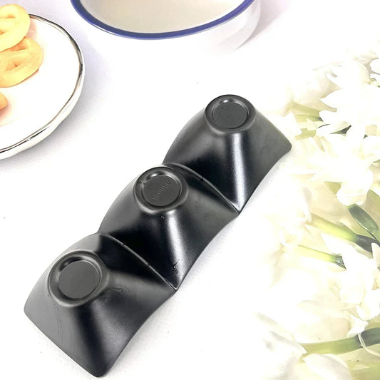 Pack of 3 Black Sauce Dish Set – 3 Compartment Seasoning Plate for Kitchen & Dining