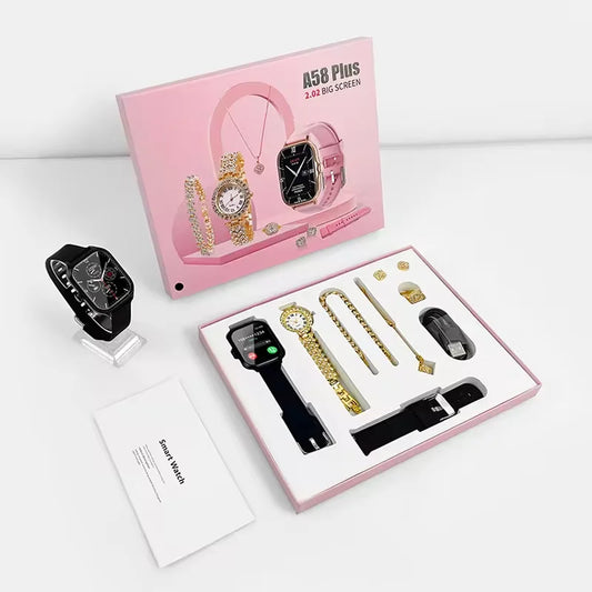 A58 Ladies Smart Watch Gift Set – Couple Watch with Jewelry Combo