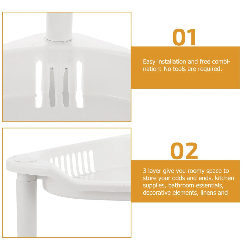 3 Layer Corner Rack – Plastic Kitchen & Bathroom Storage Shelf (Space Saving)