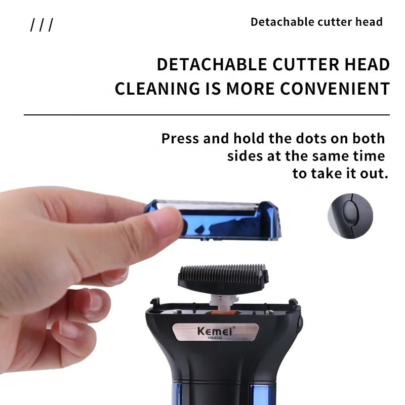 Kemei 3 in 1 Grooming Kit KM-6332 – Hair Clipper, Shaver & Nose Trimmer (Rechargeable)