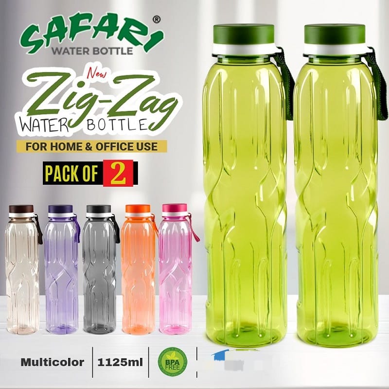 Safari Zig-Zag Water Bottle – Pack of 2 (1125ML Each, BPA Free)