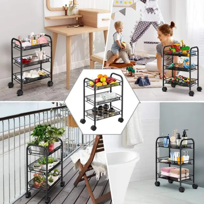 3 Tier Storage Trolley Rack – Rolling Organizer Shelf