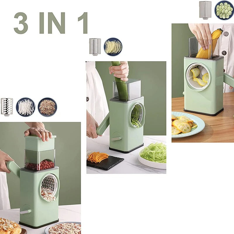 Manual Rotary Vegetable Cutter – Multi Blade Kitchen Slicer & Grater | Camera Style Vegetable Chopper