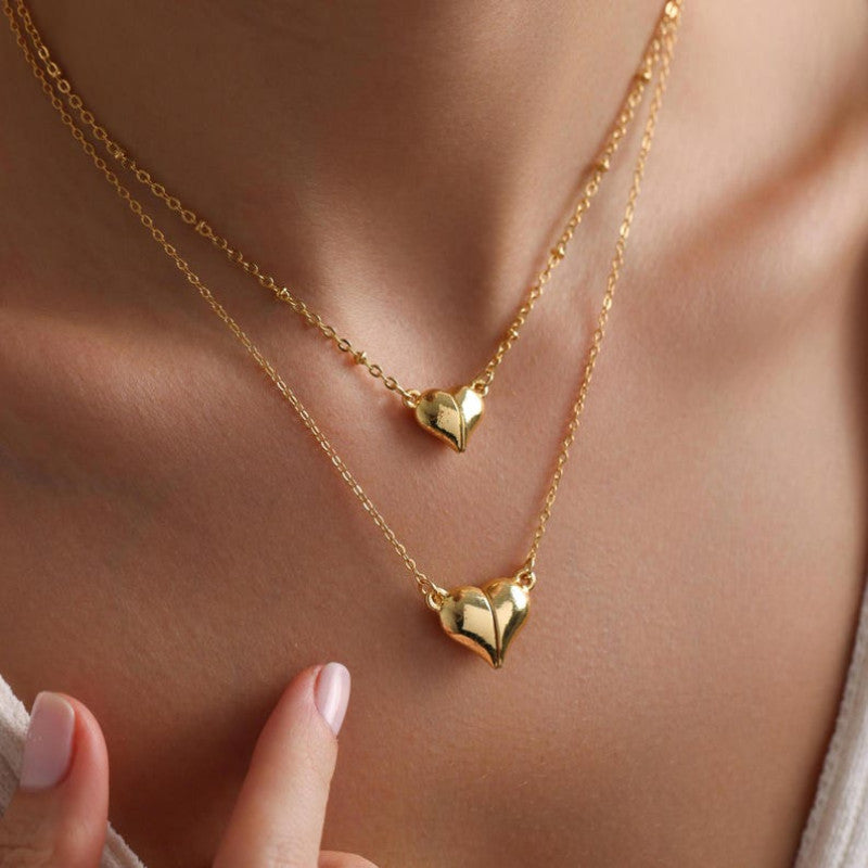 Pack of 2 Gold Plated Magnetic Heart Necklace – Elegant Heart Shaped Love Pendant for Girls