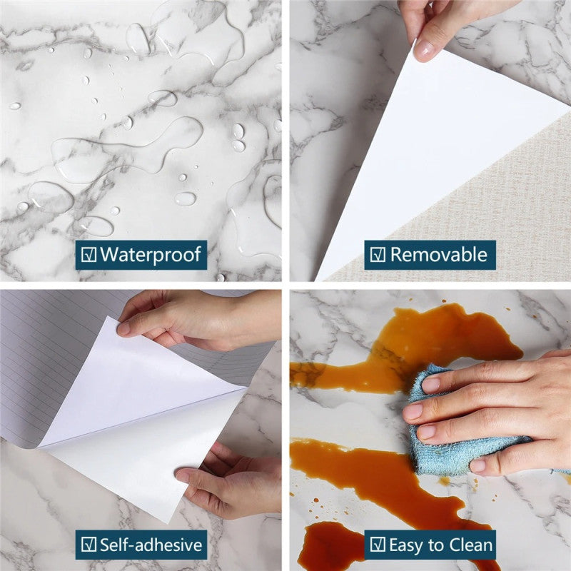White Marble Sticker Sheet (60x200cm) – Self Adhesive Kitchen Countertop & Cabinet Cover