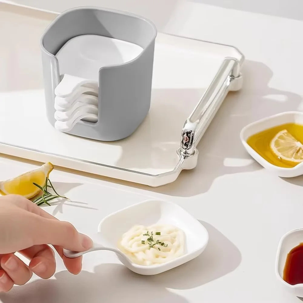 Pack of 2 Seasoning Sauce Dish Set – Mini Sushi Dip Bowls with Holder