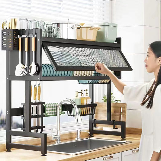 Over The Sink Dish Drying Rack – Multi-Layer Kitchen Organizer with Cabinet & Utensil Holder