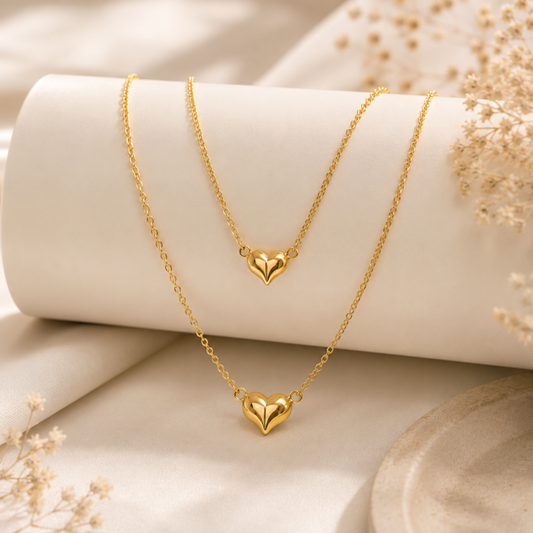 Pack of 2 Gold Plated Magnetic Heart Necklace – Elegant Heart Shaped Love Pendant for Girls
