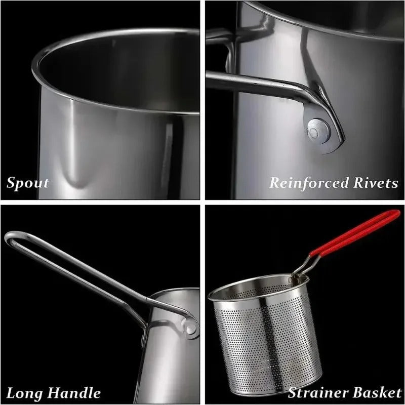 Stainless Steel Deep Fryer Pot 1200ml – Oil Frying Pot with Strainer Basket