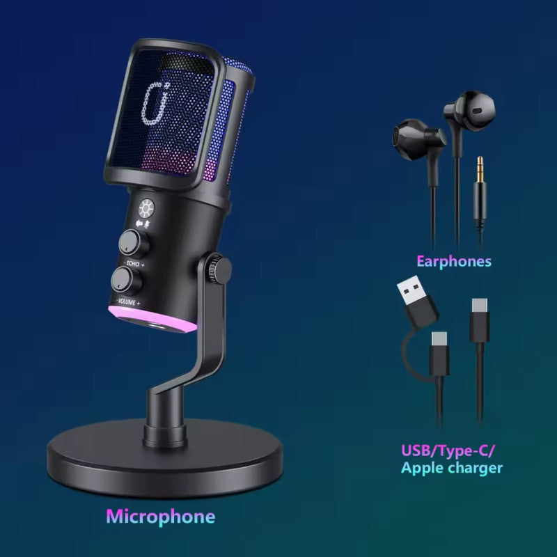 NeePho NP-M02 RGB Podcast Microphone – ANC Noise Reduction with Stand