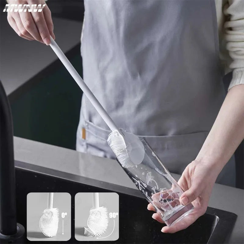Pack of 2 Glass Cleaning Brush (Big) – 360° Bottle & Cup Cleaner | Long Handle Deep Cleaning Brush with Stand