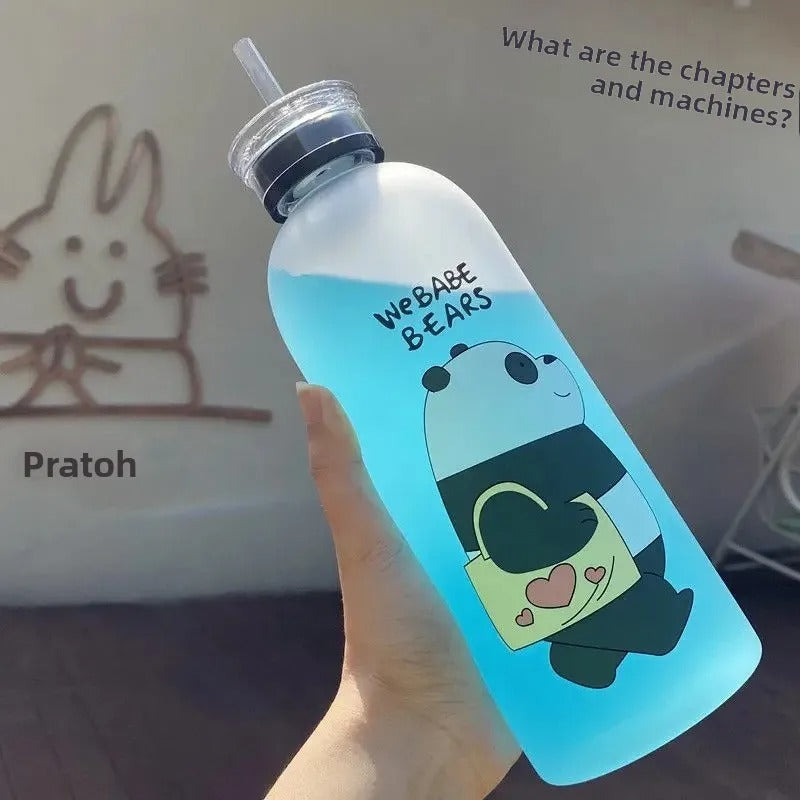 Panda Bear Transparent Water Bottle – Cute Straw Bottle (Leakproof & BPA Free)