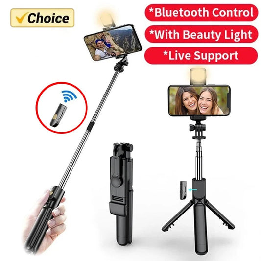 Selfie Stick with Bluetooth Remote & LED Light – Tripod Stand for Mobile (All-in-One)
