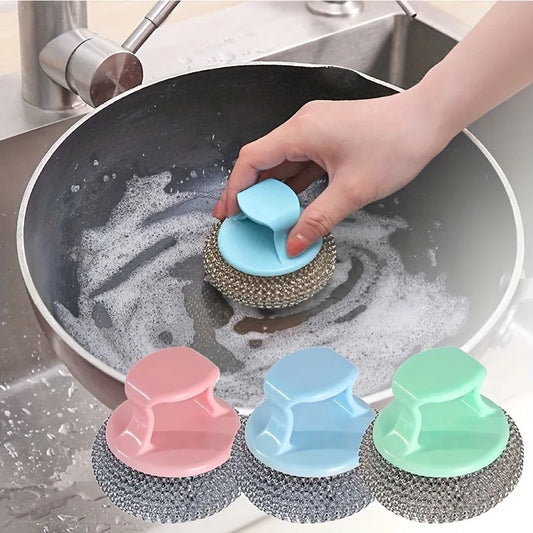 Pack of 2 Mini Palm Cleaning Brush – Stainless Steel Scrubber with Handle | Heavy Duty Dish & Kitchen Cleaning Brush
