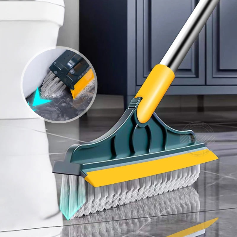 2 in 1 Brush Mop with Squeegee – Floor Scrubber & Water Wiper Cleaning Tool