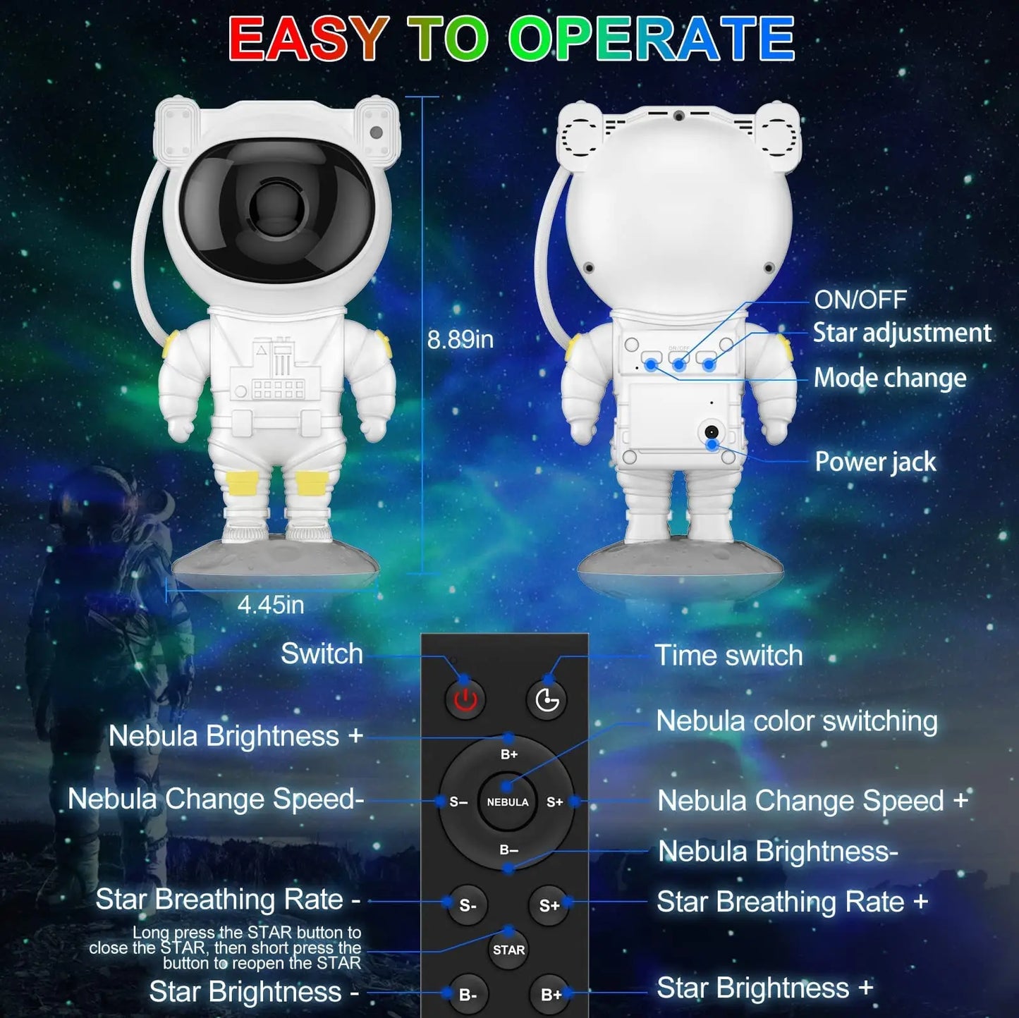 LED Astronaut Galaxy Projector Lamp – Rotating Star Night Light with Adjustable Projection