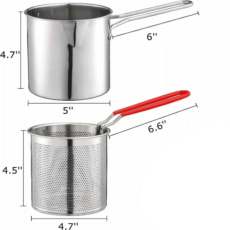 Stainless Steel Deep Fryer Pot 1200ml – Oil Frying Pot with Strainer Basket