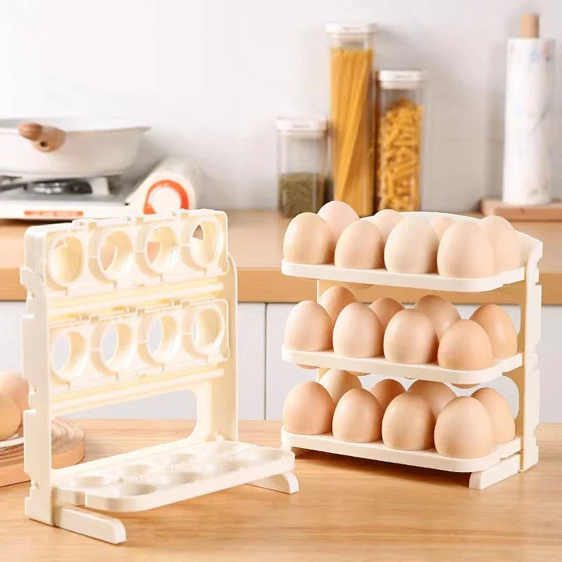 3 Layer Foldable Egg Organizer – Fridge Storage Rack for Eggs (Space Saving)