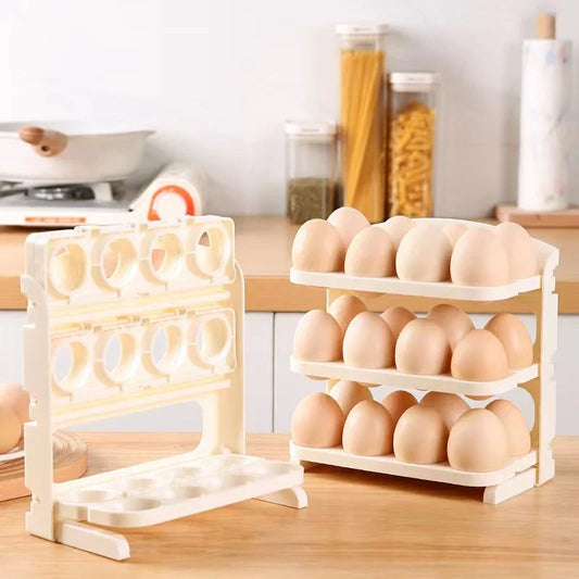 3 Layer Foldable Egg Organizer – Fridge Storage Rack for Eggs (Space Saving)
