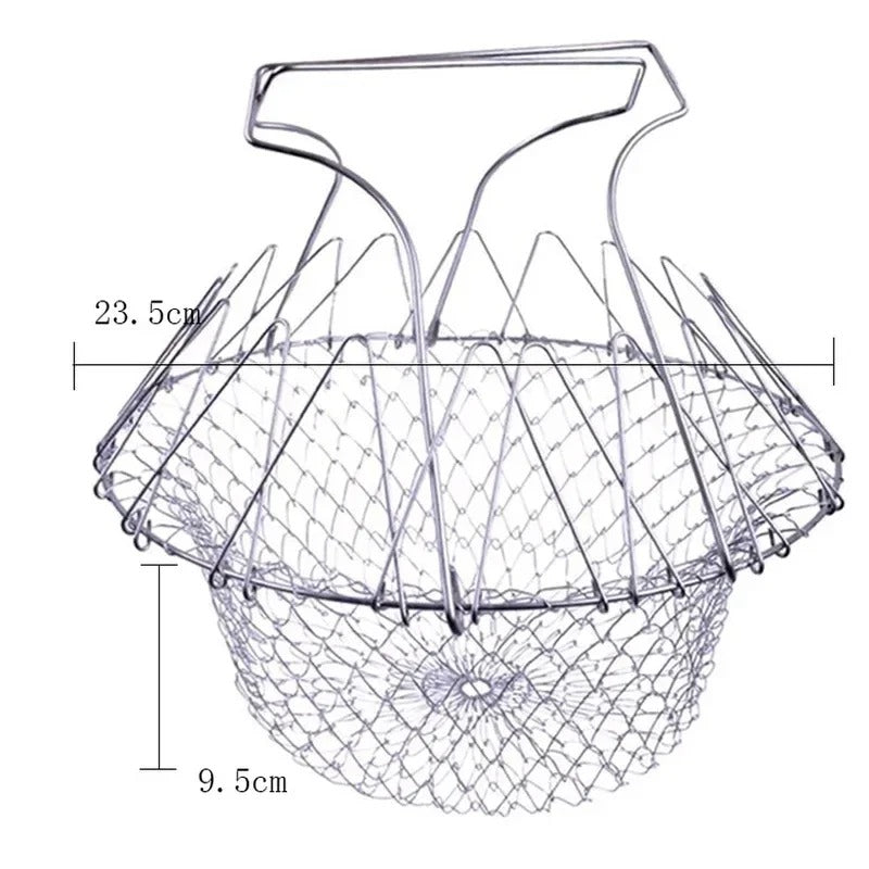 Chef Basket – Stainless Steel Folding Fry & Strainer Basket | Multi Purpose Cooking Basket