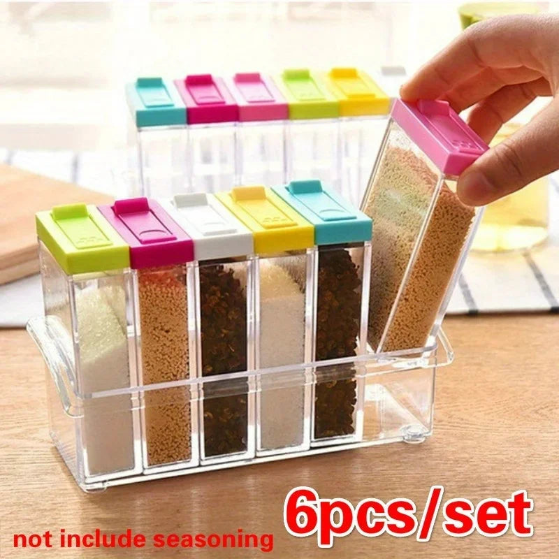 Seasoning Set 6pcs – Spice Storage Box with Flip Lid | Kitchen Masala Organizer