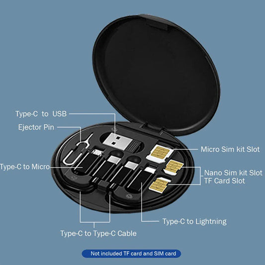 5-in-1 Data USB Charging Cable Storage Box – Multi Cable Kit with SIM Adapter & Ejector Pin