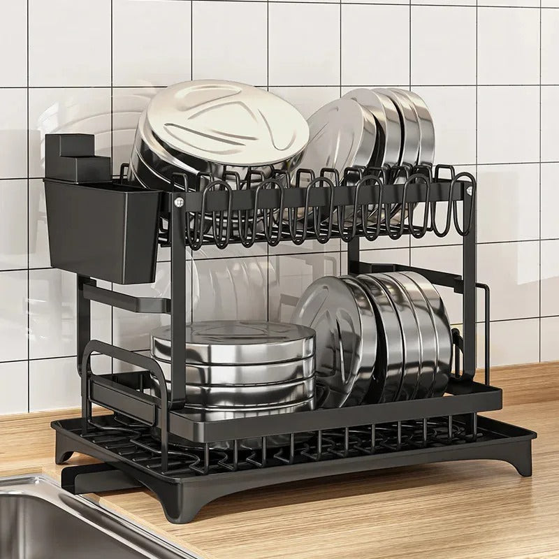 2 Layer Dish Drying Rack (Imported) – Rust Proof Kitchen Organizer with Glass & Knife Holder