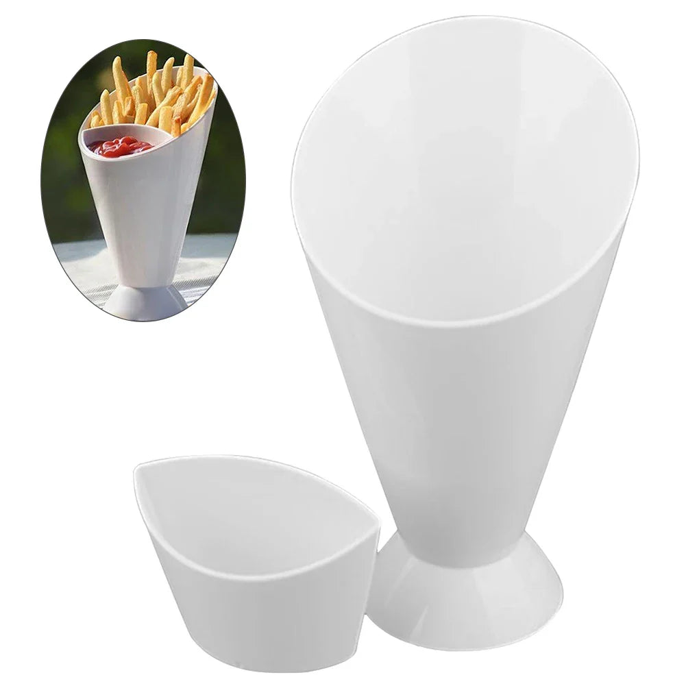 Fries Holder with Sauce Compartment – Snack Serving Cup | French Fries & Dip Holder Bowl