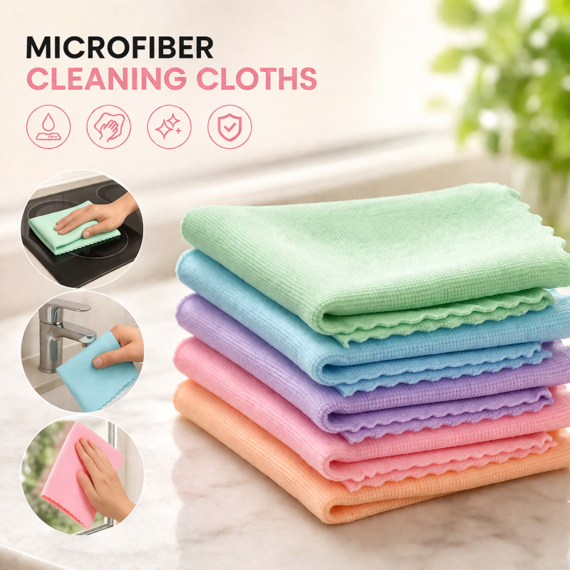Pack of 5 Microfiber Cleaning Cloths – Super Absorbent Multi-Purpose Kitchen & Glass Cleaning Towels
