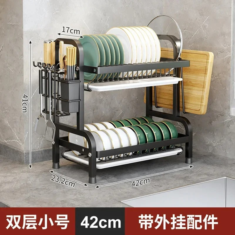 2 Layer Kitchen Dish Rack Organizer – Stainless Steel Plate & Utensil Holder