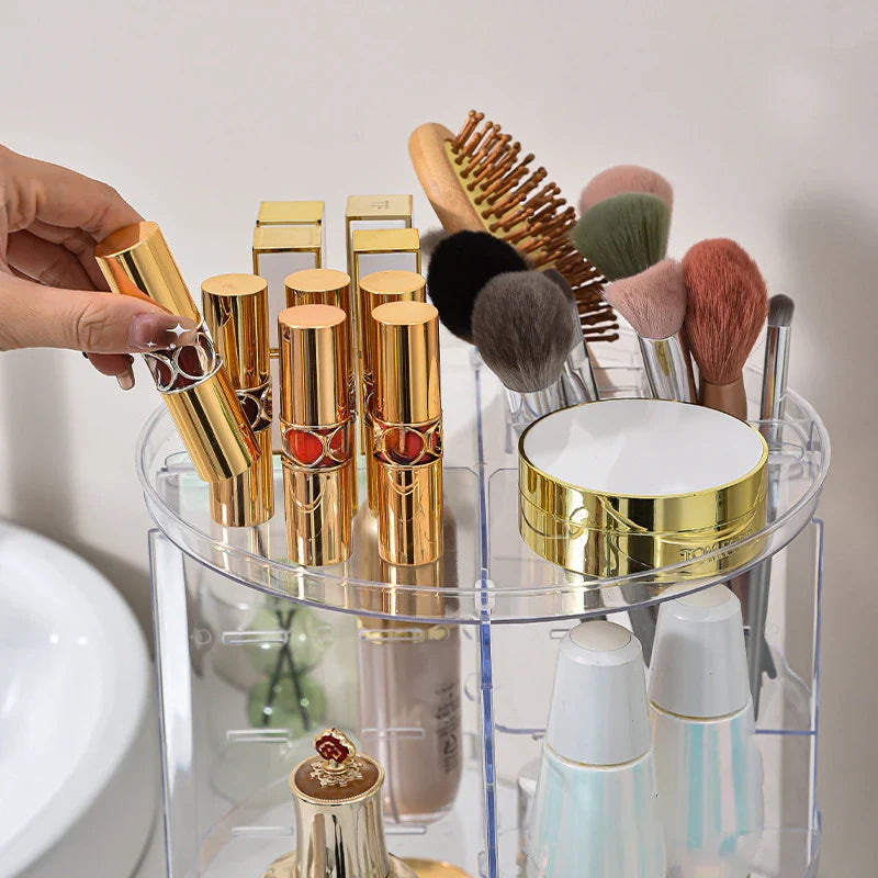 Diamond Cut Makeup Organizer (10 Inch) – 360° Rotating Cosmetic Storage Box