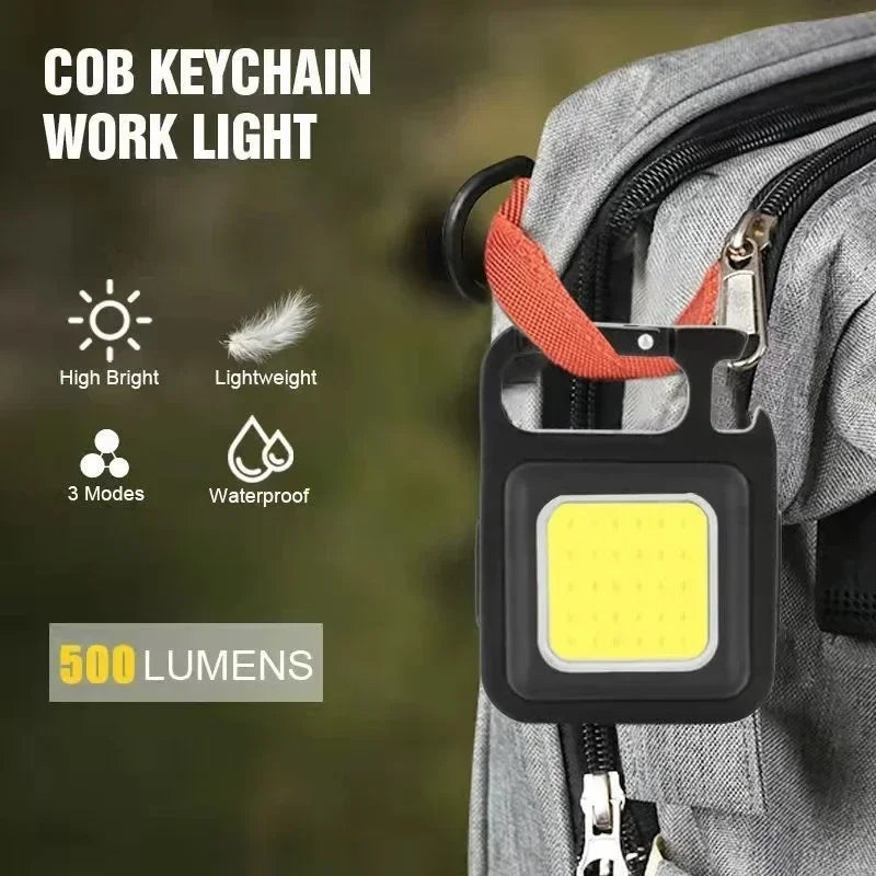 Pack of 2 Mini Keychain COB LED Light – Rechargeable Pocket Flashlight with Bottle Opener & Stand