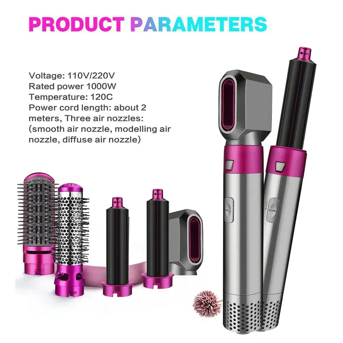 5 in 1 Hot Air Hair Brush – Multi-Function Hair Styler Dryer, Curler & Straightener (Imported China Model)