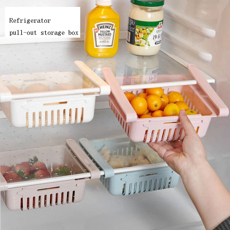 Pack of 2 Fridge Storage Basket – Adjustable Fridge Drawer Organizer | Sliding Storage Box for Fruits & Vegetables